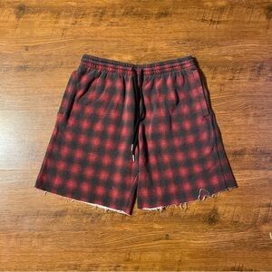 Urban Outfitters Red and Black Plaid Sweat Shorts